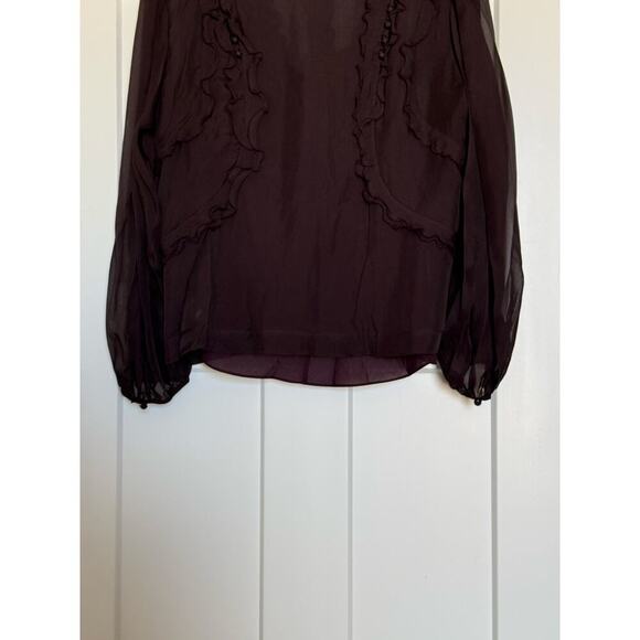 Rebecca Taylor Cabernet Silk Top With Ruffles Womens Size 16 - Picture 7 of 11
